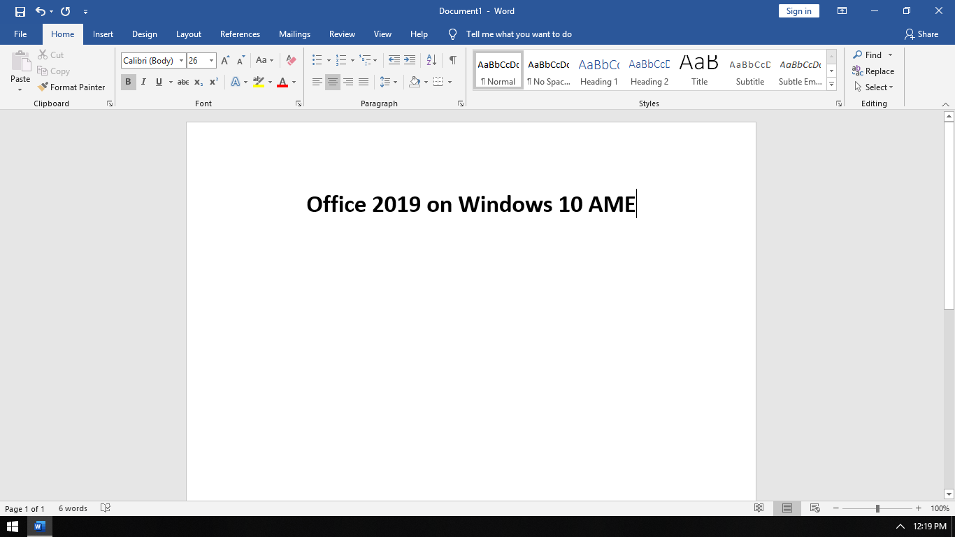 Office 2019 on Windows 10 AME